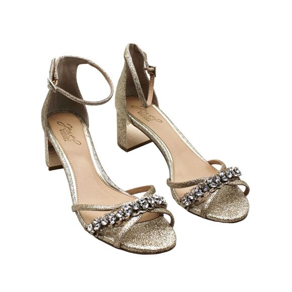 Jewel Badgley Mischka Giona Crystal Embellishment Gold Glitter Ankle Strap 8W - Picture 4 of 16